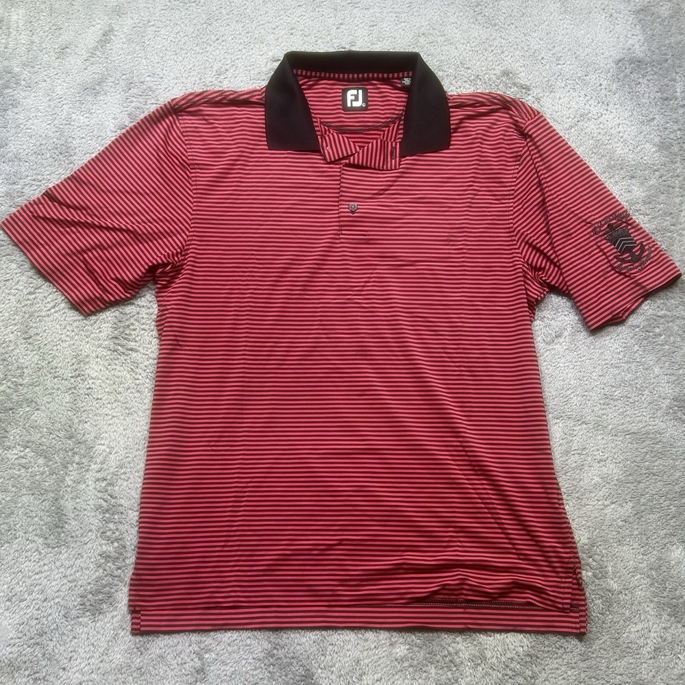 Footjoy Golf Shirt Men's L Red Black Striped Polo Stretch Performance Logo